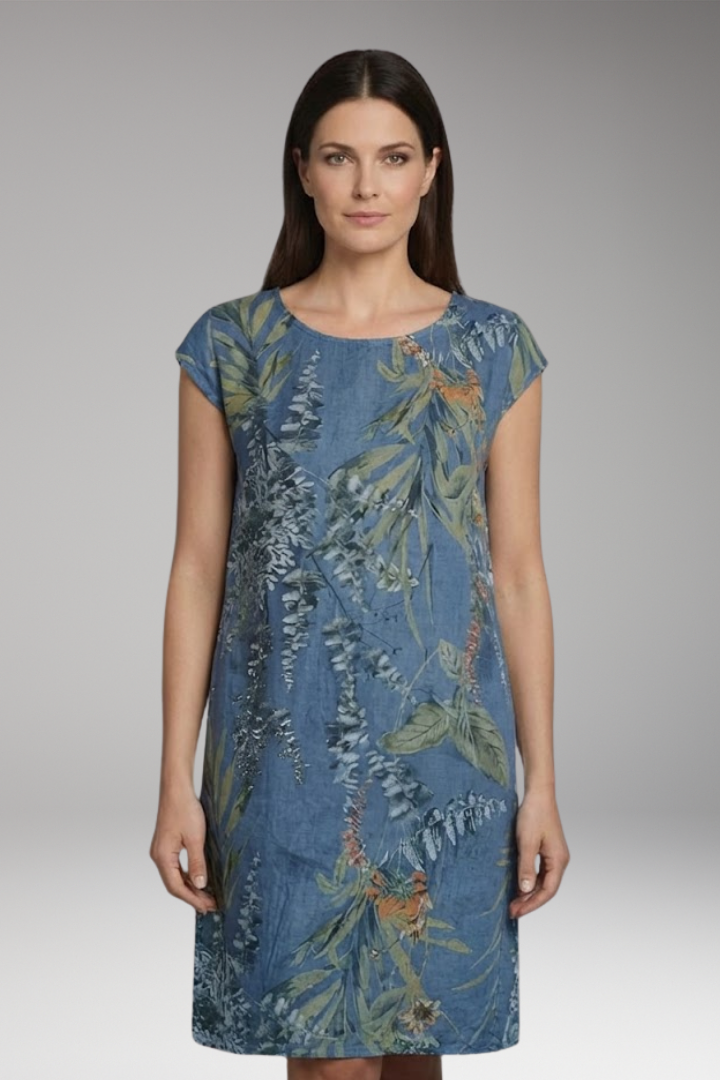 Women's Summer Dress with Round Neck and Printed Pattern