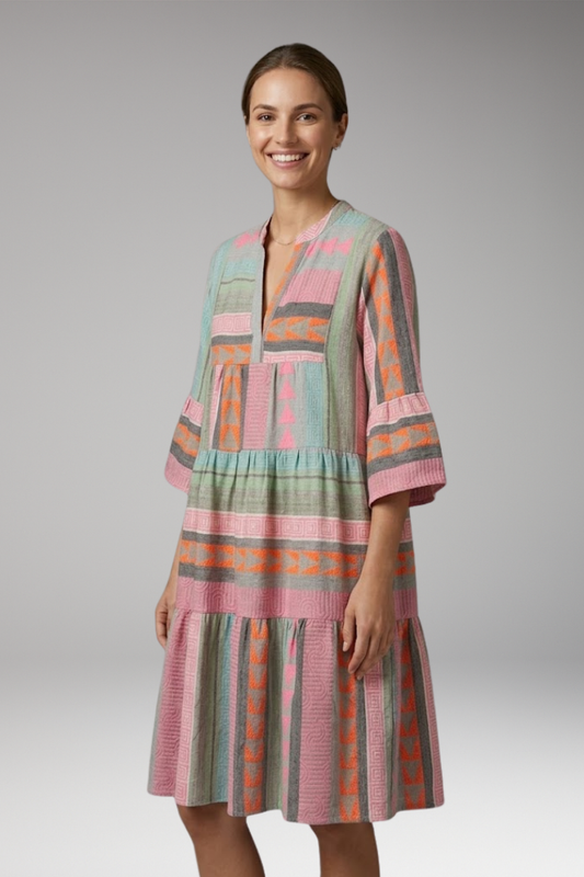 Women's Summer Dress with V-Neckline and Relaxed Sleeves