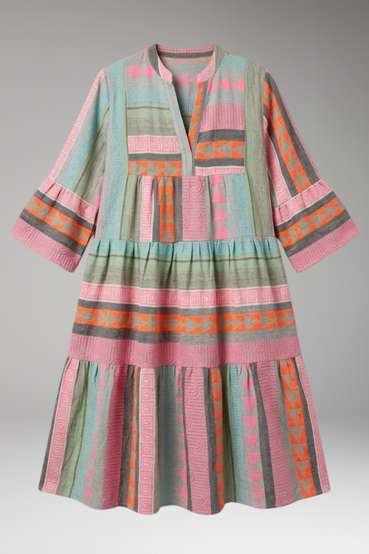 Women's Summer Dress with V-Neckline and Relaxed Sleeves