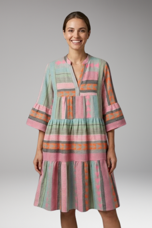 Women's Summer Dress with V-Neckline and Relaxed Sleeves