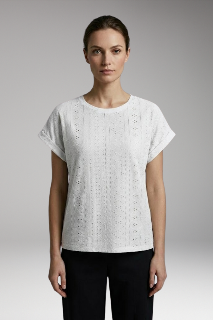 Women’s Summer T-Shirt with Embroidered Texture and Loose Fit
