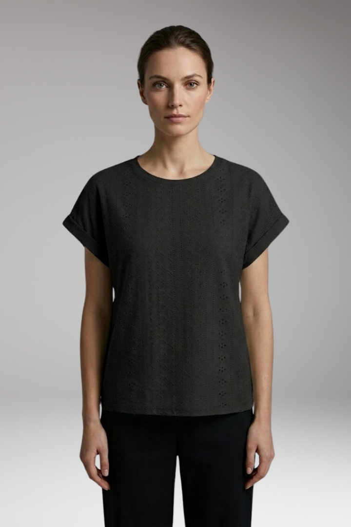 Women’s Summer T-Shirt with Embroidered Texture and Loose Fit