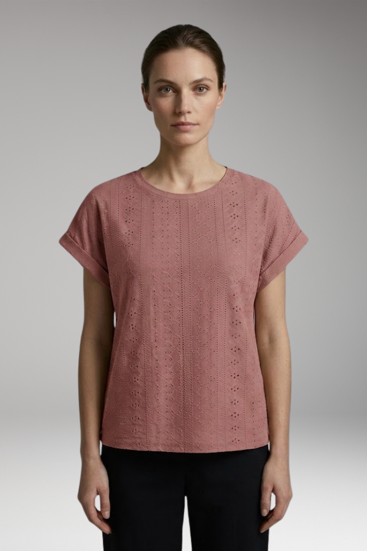 Women’s Summer T-Shirt with Embroidered Texture and Loose Fit