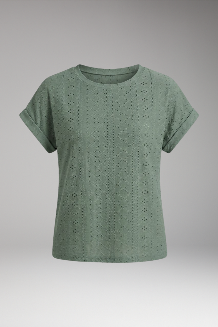 Women’s Summer T-Shirt with Embroidered Texture and Loose Fit