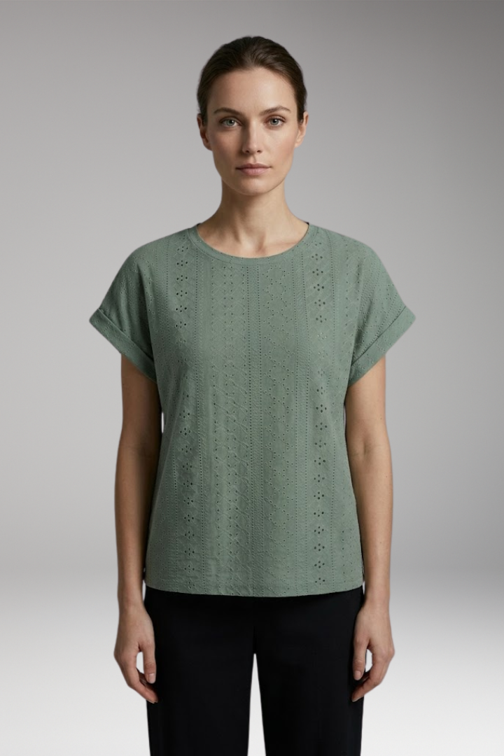 Women’s Summer T-Shirt with Embroidered Texture and Loose Fit