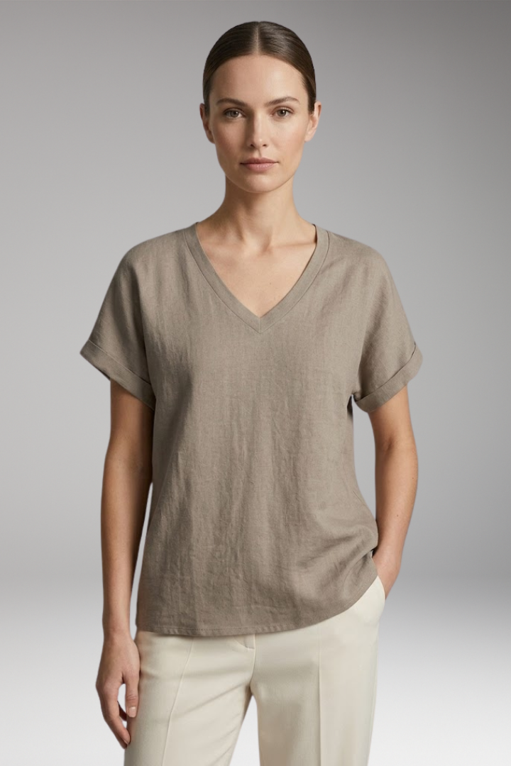 Women’s Summer T-Shirt with V-Neck and Loose Fit
