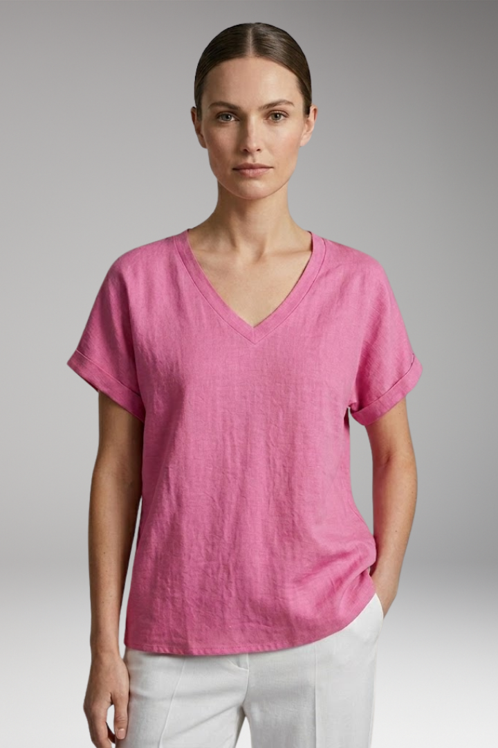 Women’s Summer T-Shirt with V-Neck and Loose Fit