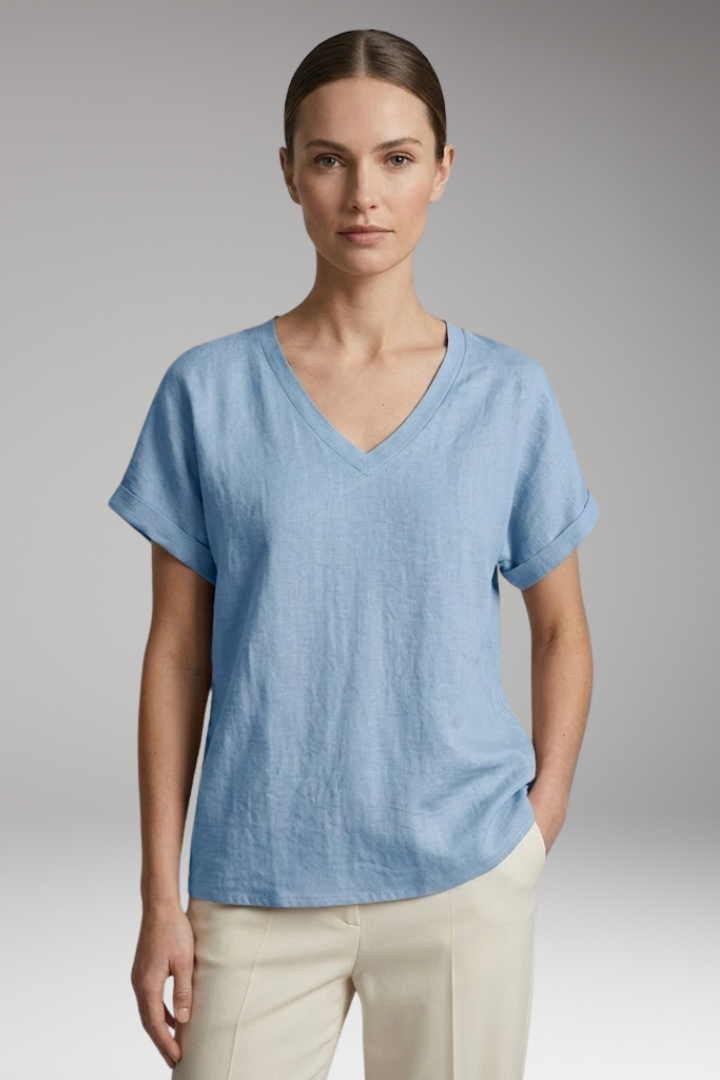 Women’s Summer T-Shirt with V-Neck and Loose Fit
