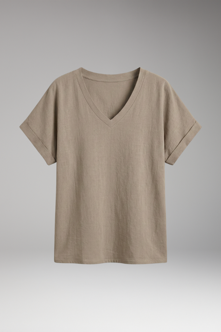 Women’s Summer T-Shirt with V-Neck and Loose Fit