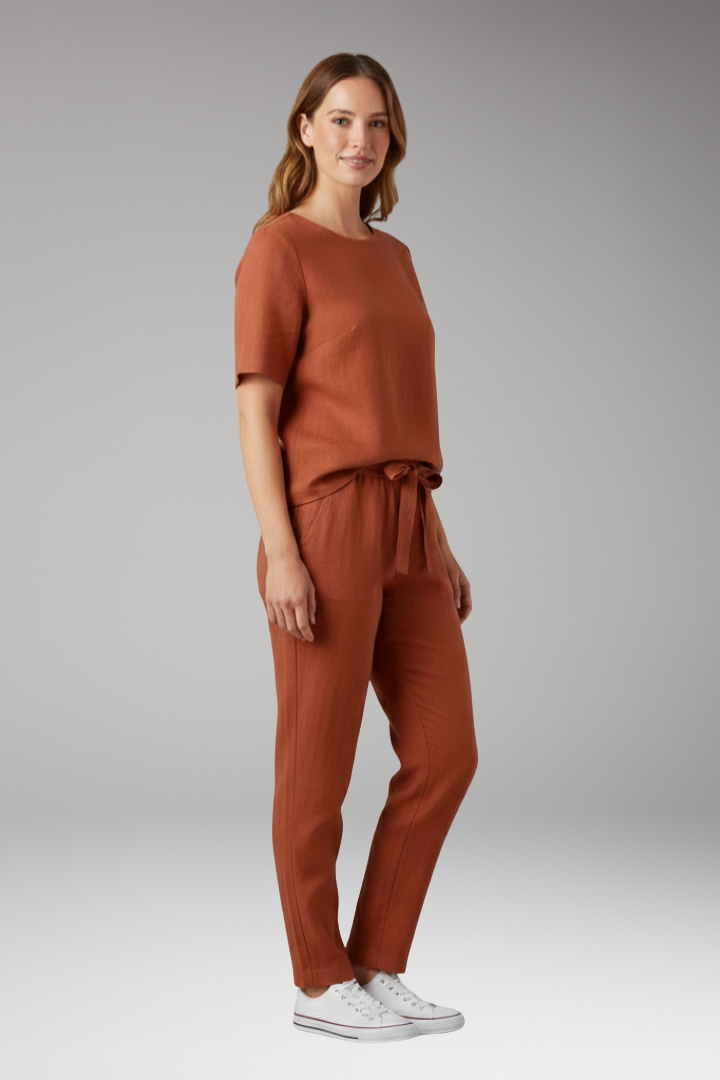 Women's Summer Top and Trousers Set with Short Sleeves
