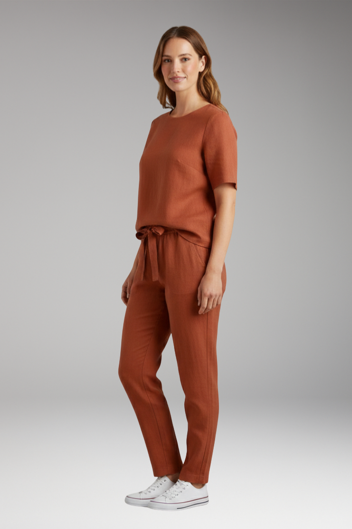 Women's Summer Top and Trousers Set with Short Sleeves