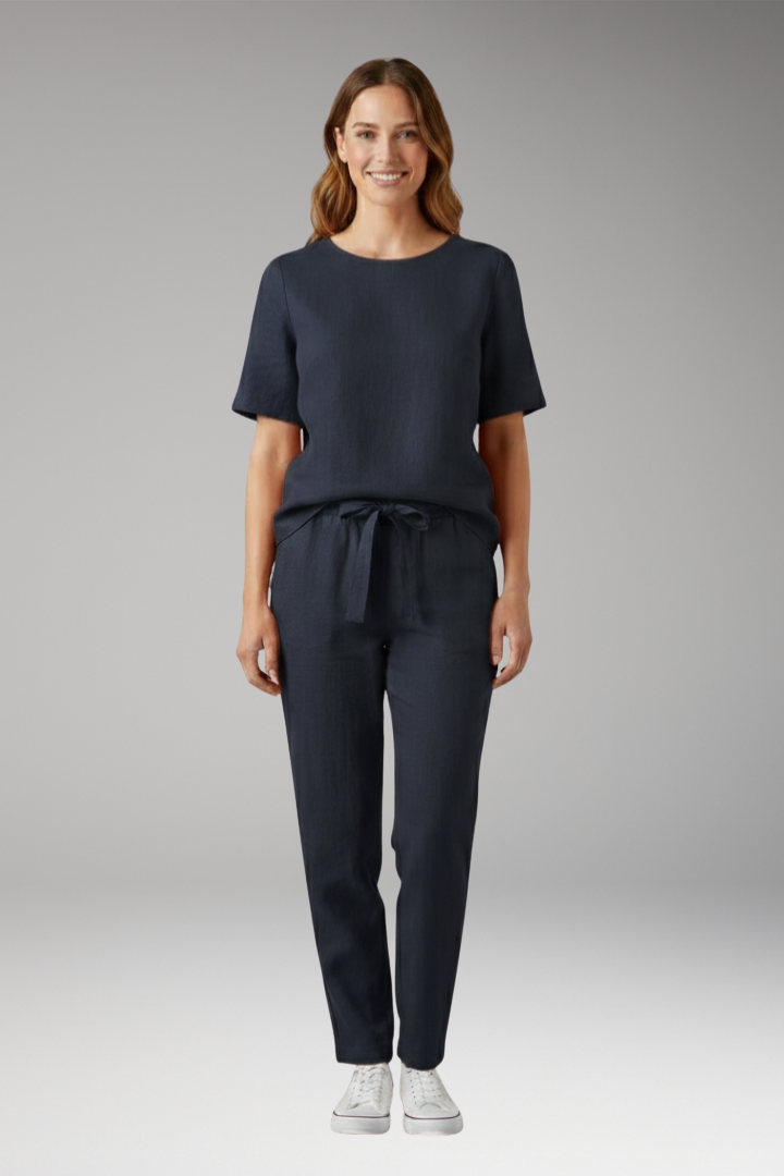 Women's Summer Top and Trousers Set with Short Sleeves
