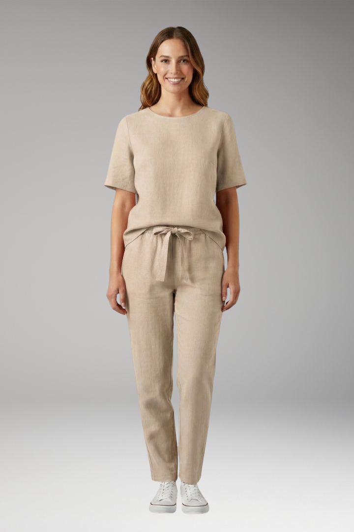 Women's Summer Top and Trousers Set with Short Sleeves