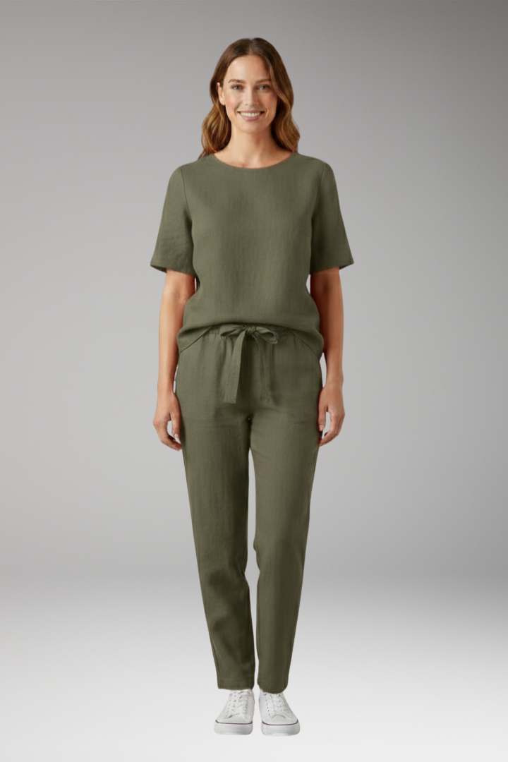 Women's Summer Top and Trousers Set with Short Sleeves
