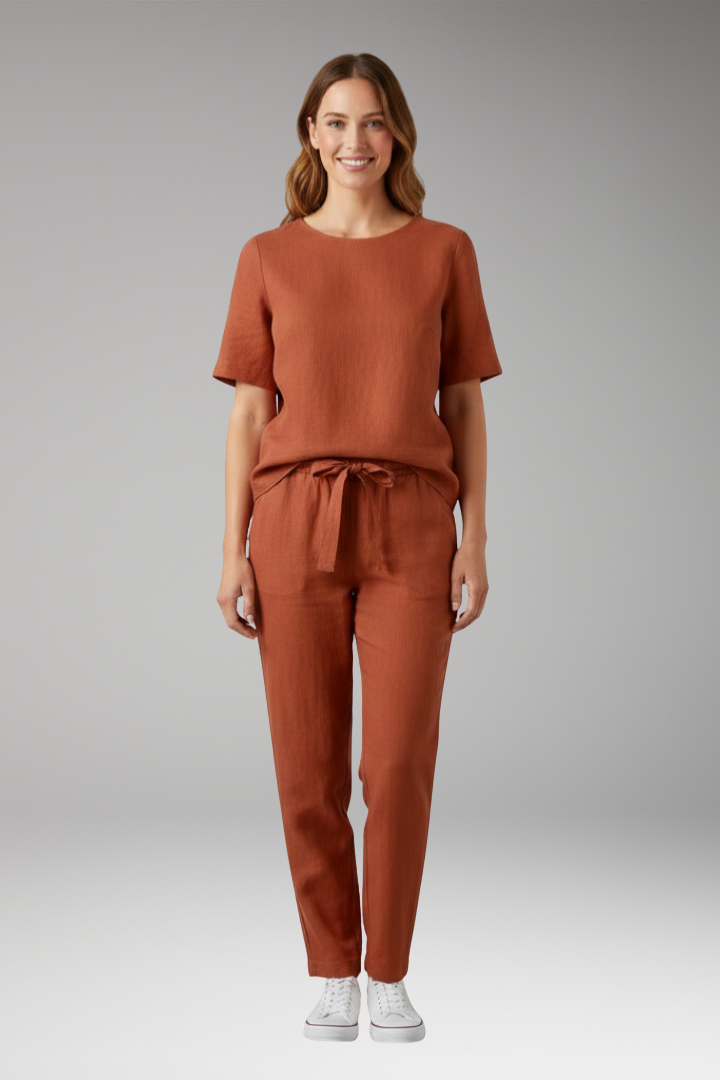 Women's Summer Top and Trousers Set with Short Sleeves
