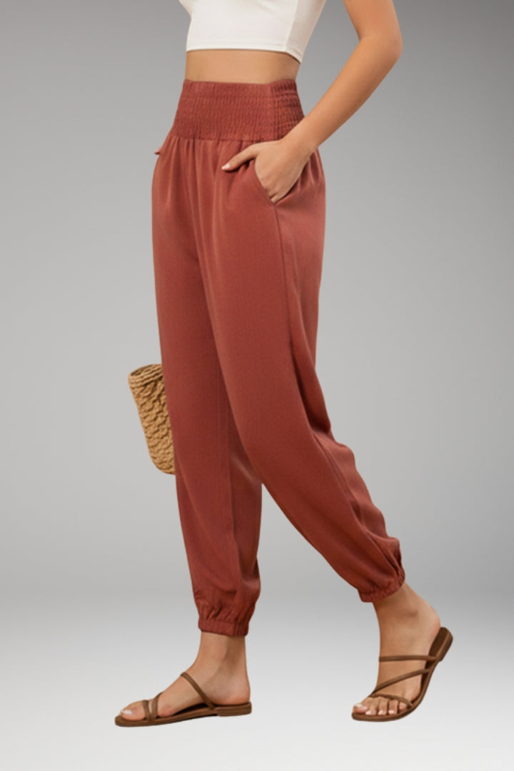 Women’s Summer Trousers with Smocked Waistband and Elastic Ankle Cuffs
