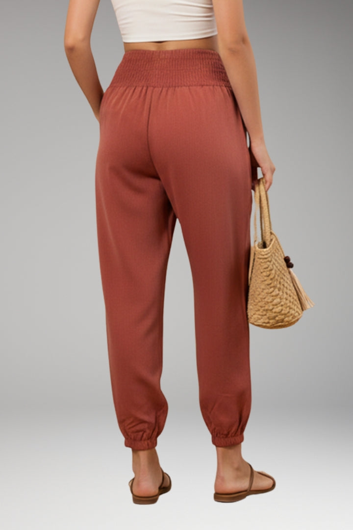 Women’s Summer Trousers with Smocked Waistband and Elastic Ankle Cuffs