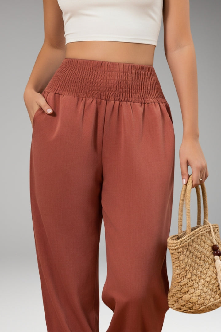Women’s Summer Trousers with Smocked Waistband and Elastic Ankle Cuffs