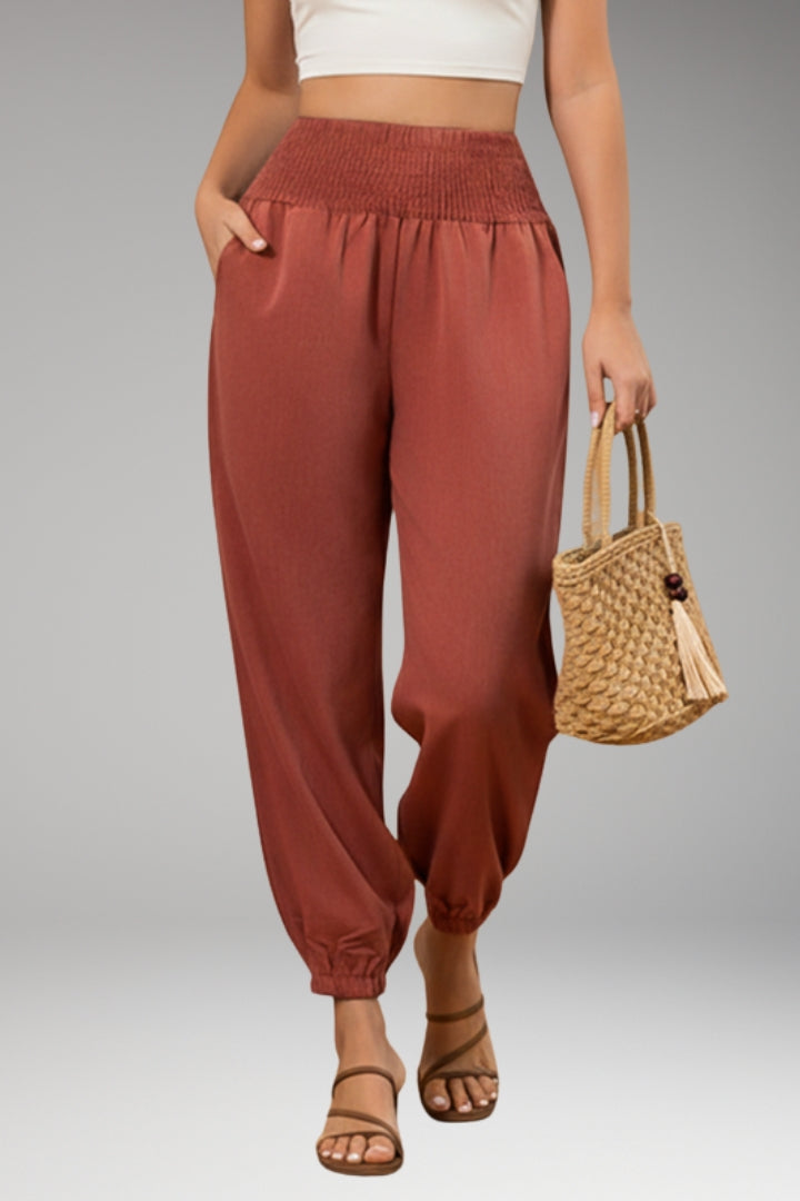 Women’s Summer Trousers with Smocked Waistband and Elastic Ankle Cuffs