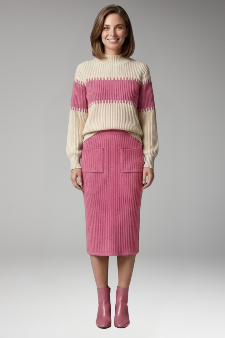 Women's Sweater and Skirt Set with Striped Design