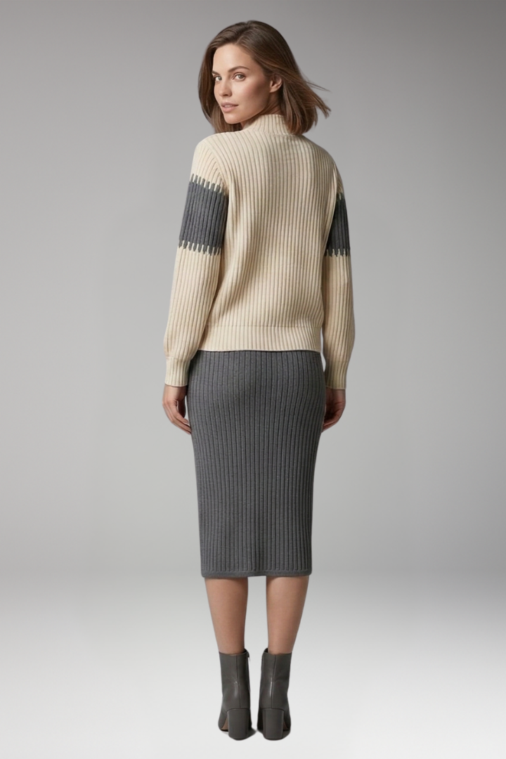 Women's Sweater and Skirt Set with Striped Design