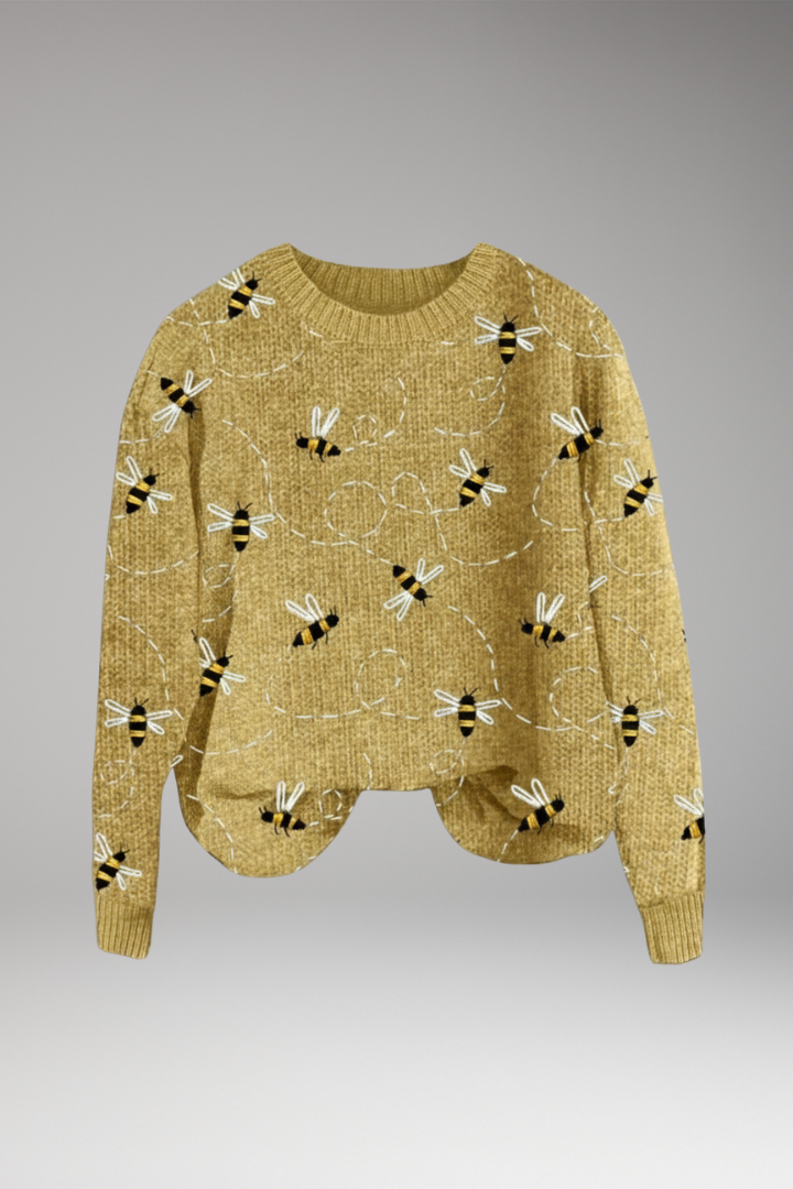 Women’s Jumper with Bee Motifs and Long Sleeves