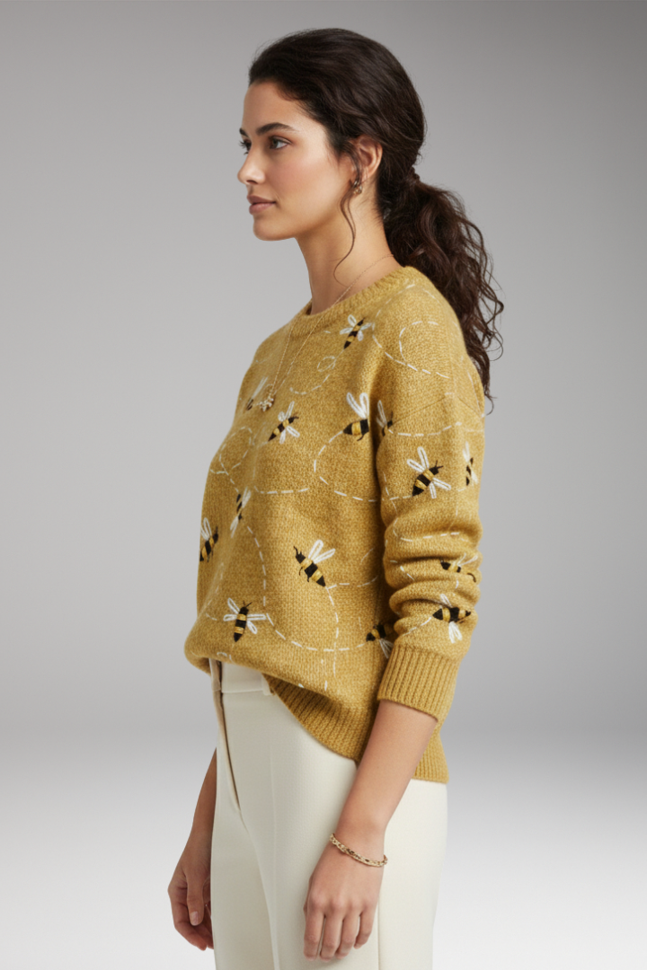 Women’s Jumper with Bee Motifs and Long Sleeves