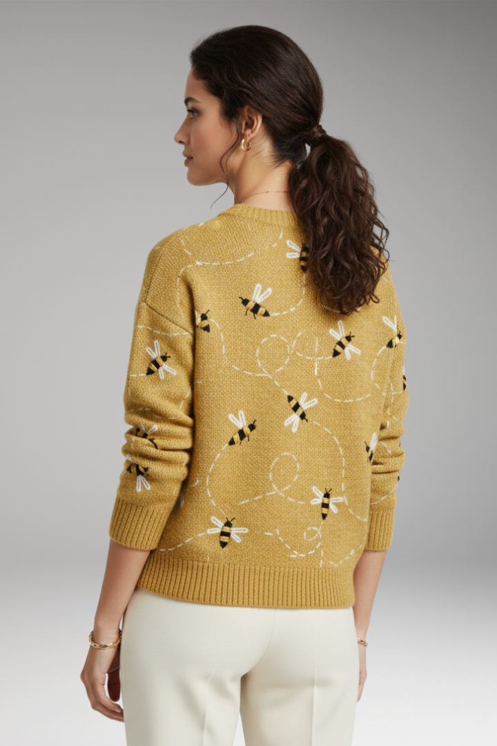 Women’s Jumper with Bee Motifs and Long Sleeves