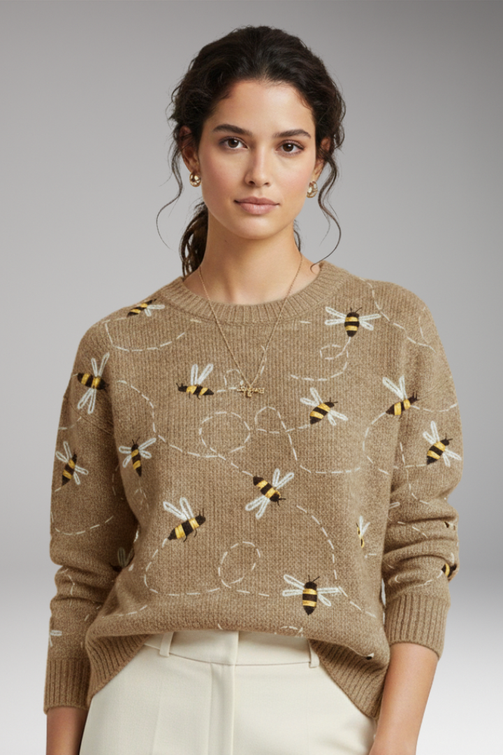 Women’s Jumper with Bee Motifs and Long Sleeves
