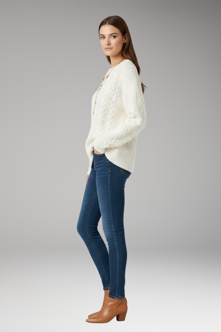 Women’s Jumper with Crew Neck and Cable Surface