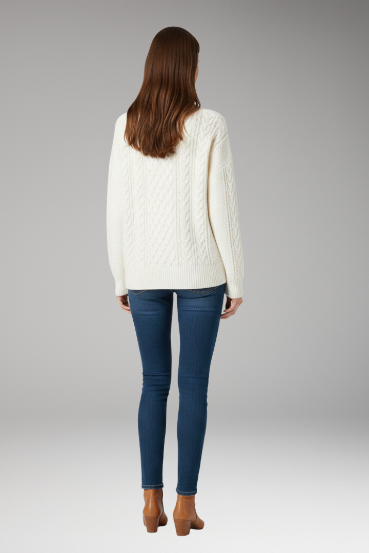 Women’s Jumper with Crew Neck and Cable Surface