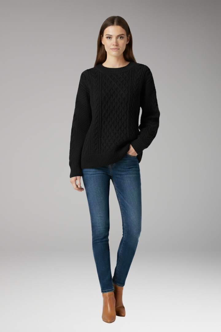 Women’s Jumper with Crew Neck and Cable Surface