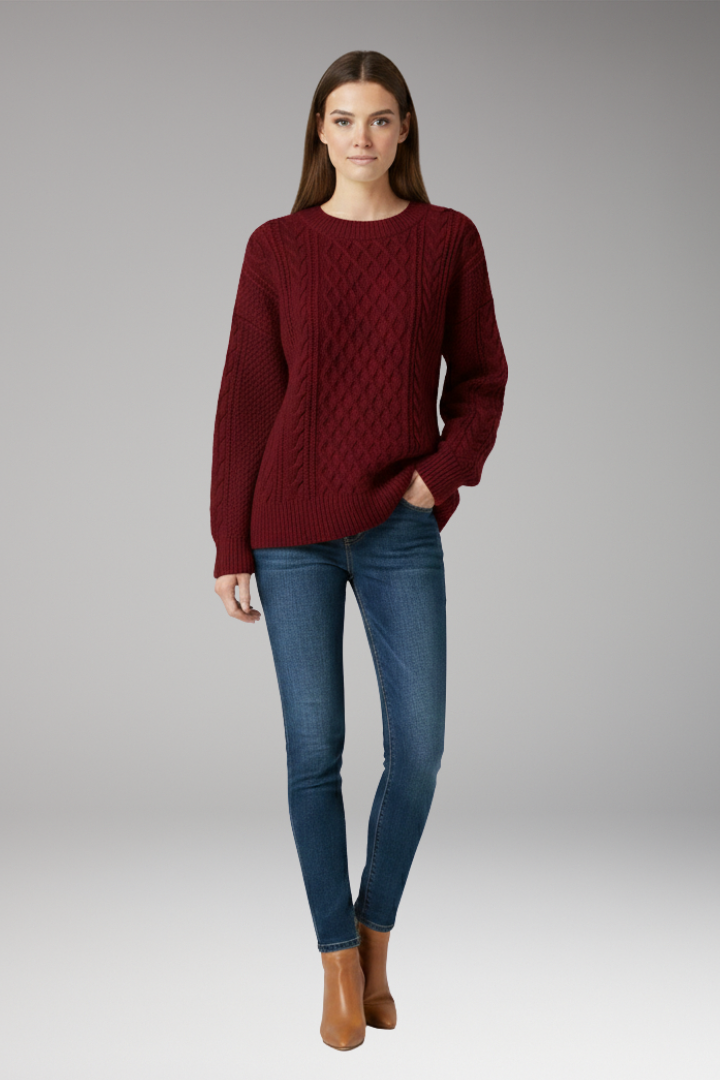 Women’s Jumper with Crew Neck and Cable Surface