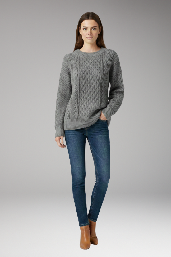 Women’s Jumper with Crew Neck and Cable Surface