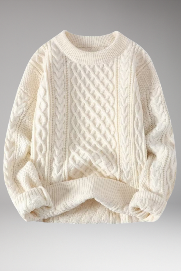 Women’s Jumper with Crew Neck and Cable Surface