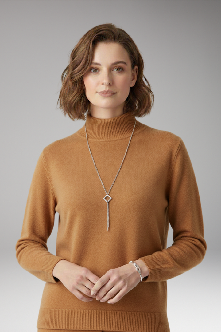 Women’s Jumper with High Neck and Knitted Surface