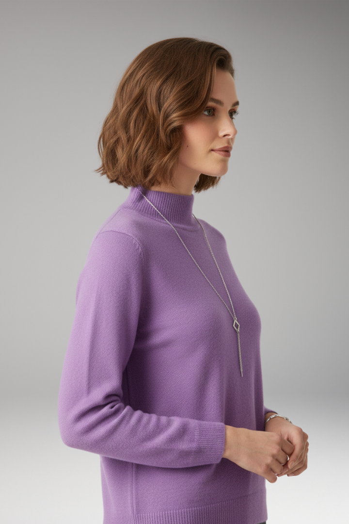 Women’s Jumper with High Neck and Knitted Surface