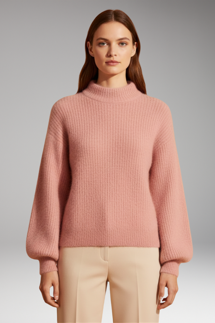 Women’s Jumper with High Neck and Textured Surface