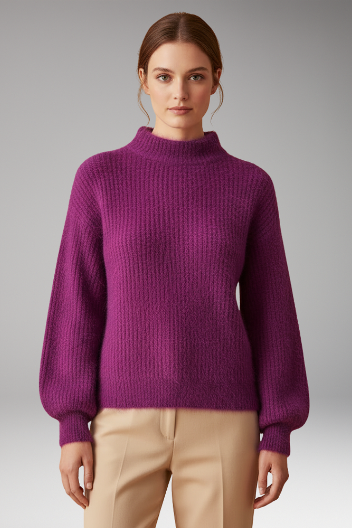 Women’s Jumper with High Neck and Textured Surface