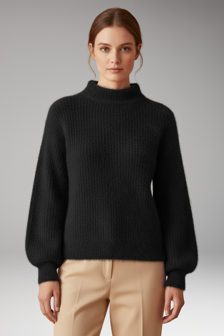 Women’s Jumper with High Neck and Textured Surface
