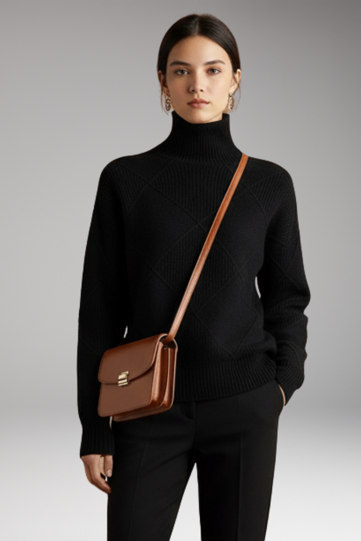 Women’s Jumper with High Neck and Textured Surface