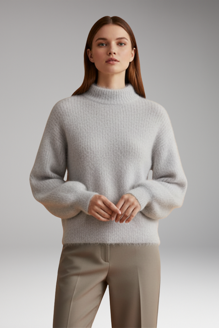 Women’s Jumper with High Neck and Textured Surface
