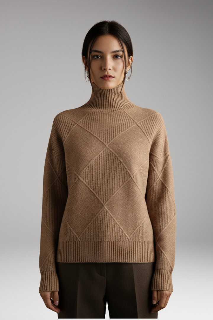 Women’s Jumper with High Neck and Textured Surface