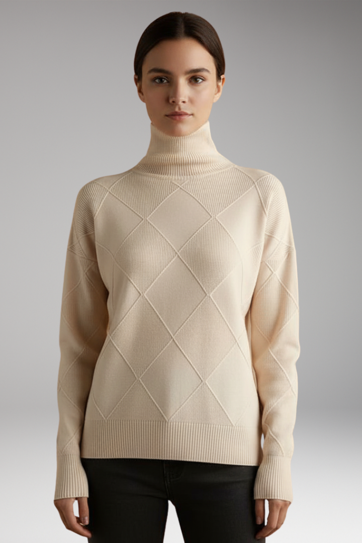Women’s Jumper with High Neck and Textured Surface