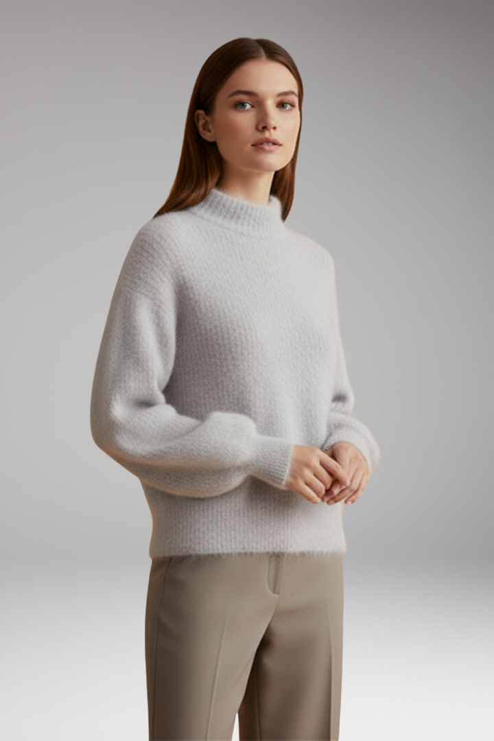 Women’s Jumper with High Neck and Textured Surface