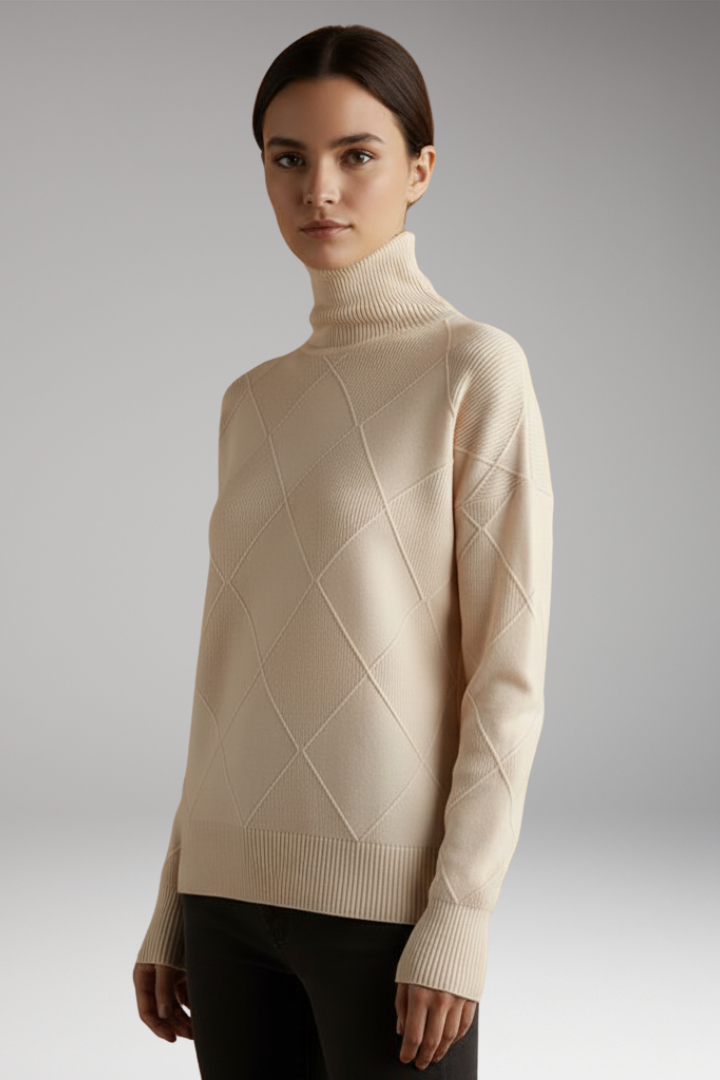 Women’s Jumper with High Neck and Textured Surface
