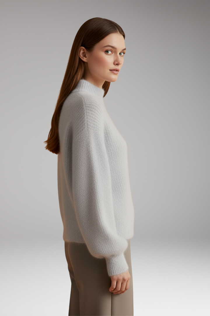 Women’s Jumper with High Neck and Textured Surface