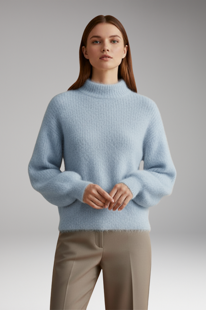 Women’s Jumper with High Neck and Textured Surface