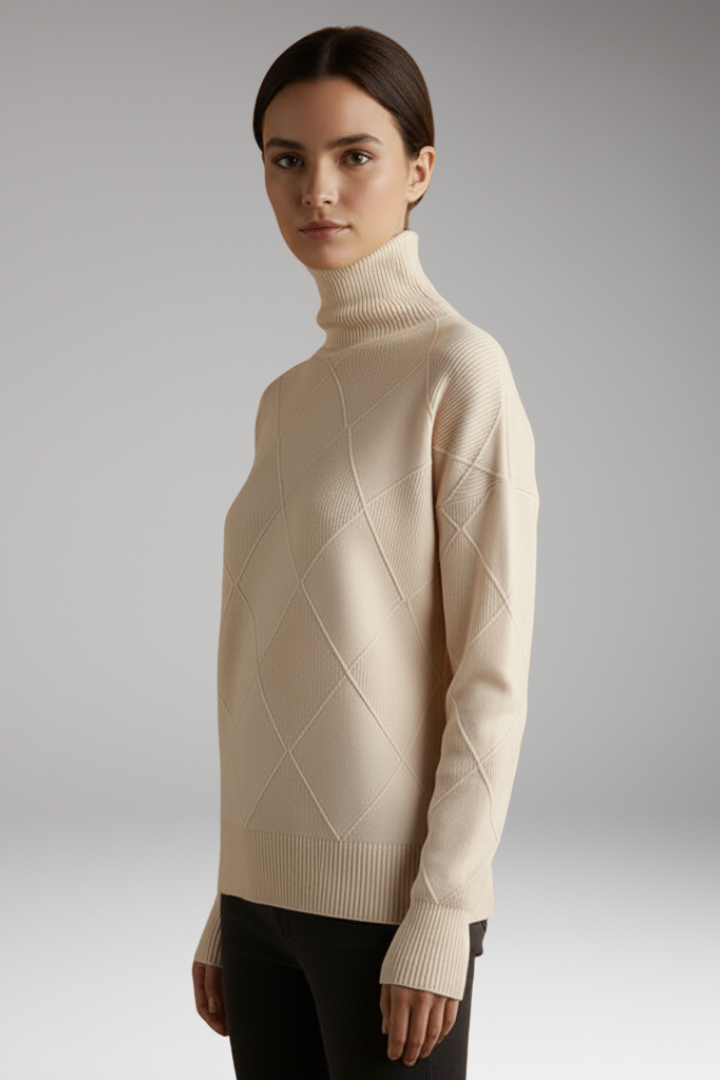 Women’s Jumper with High Neck and Textured Surface