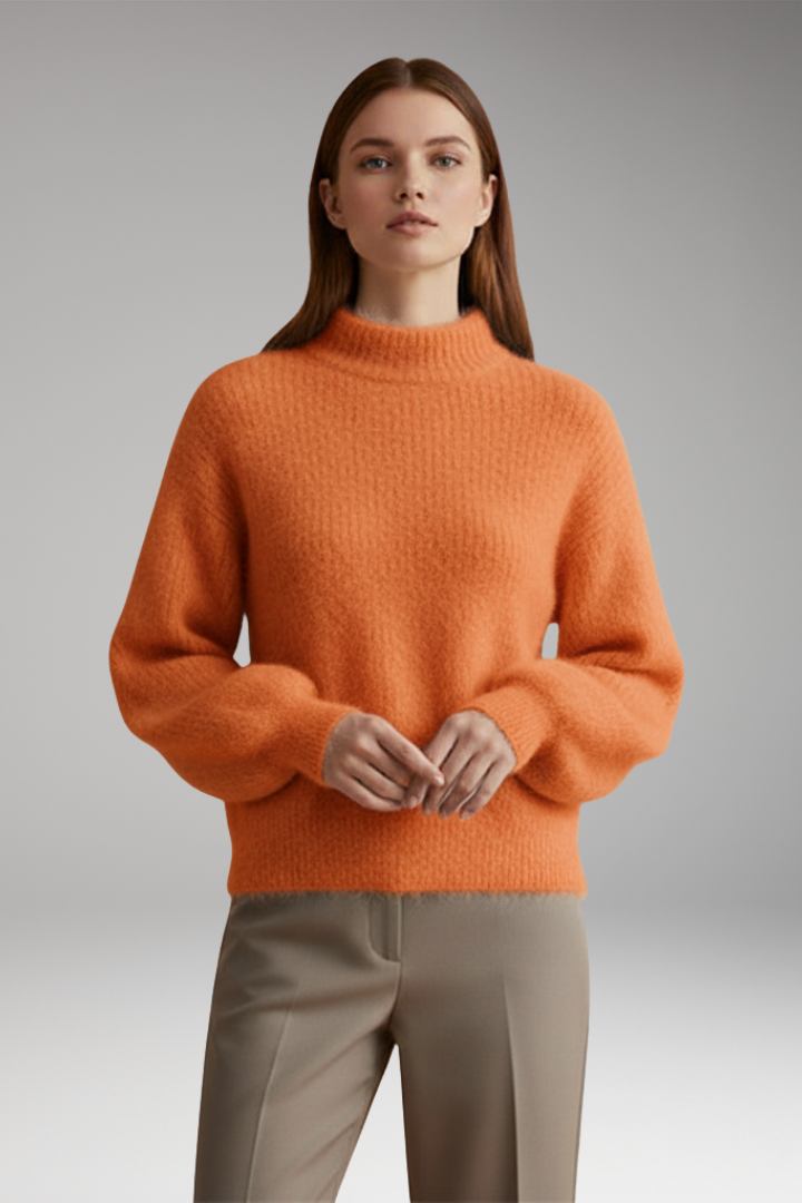 Women’s Jumper with High Neck and Textured Surface